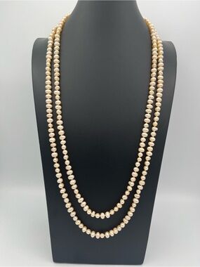 NWT 64" Genuine Peach Freshwater Pearl Rope Necklace 105.7g Endless Strand